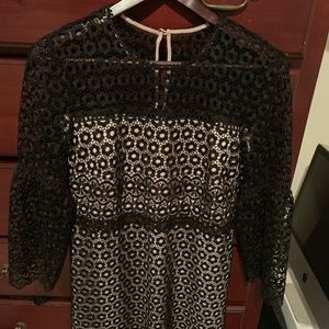 Long sleeve ruffle dress in mixed lace